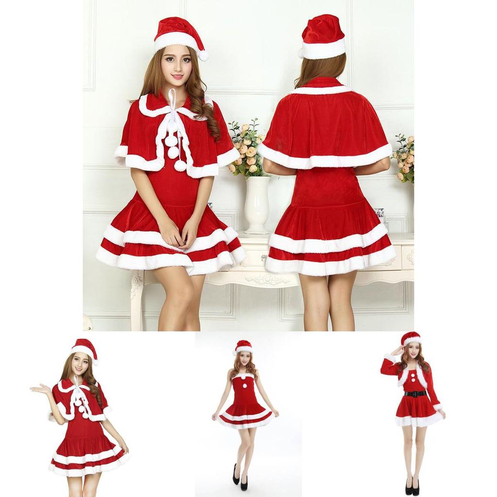 Christmas Santa Claus Adult Female Red Pleuche Dress Suit