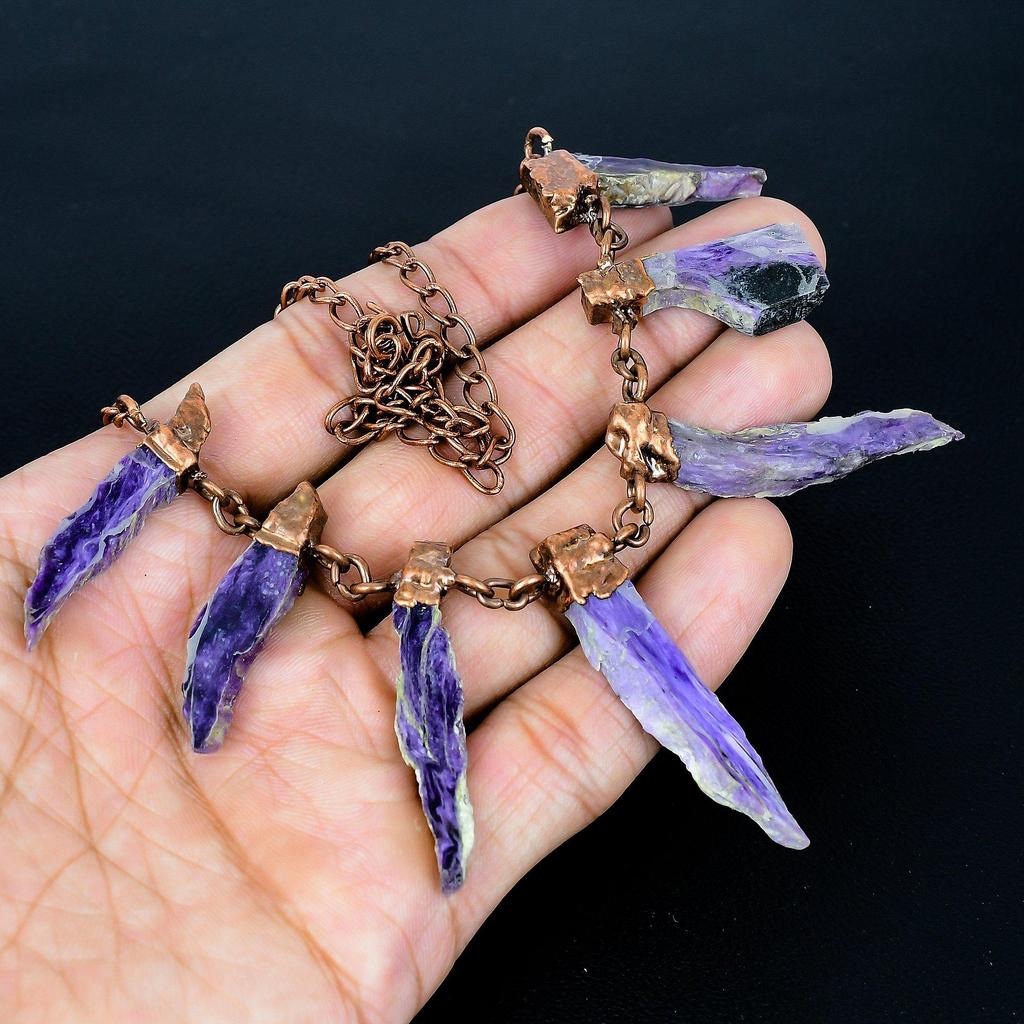 Amethyst Handmade Gemstone Necklace, Copper Electroformed Necklace Antique Jewelry, For Engagement Gift