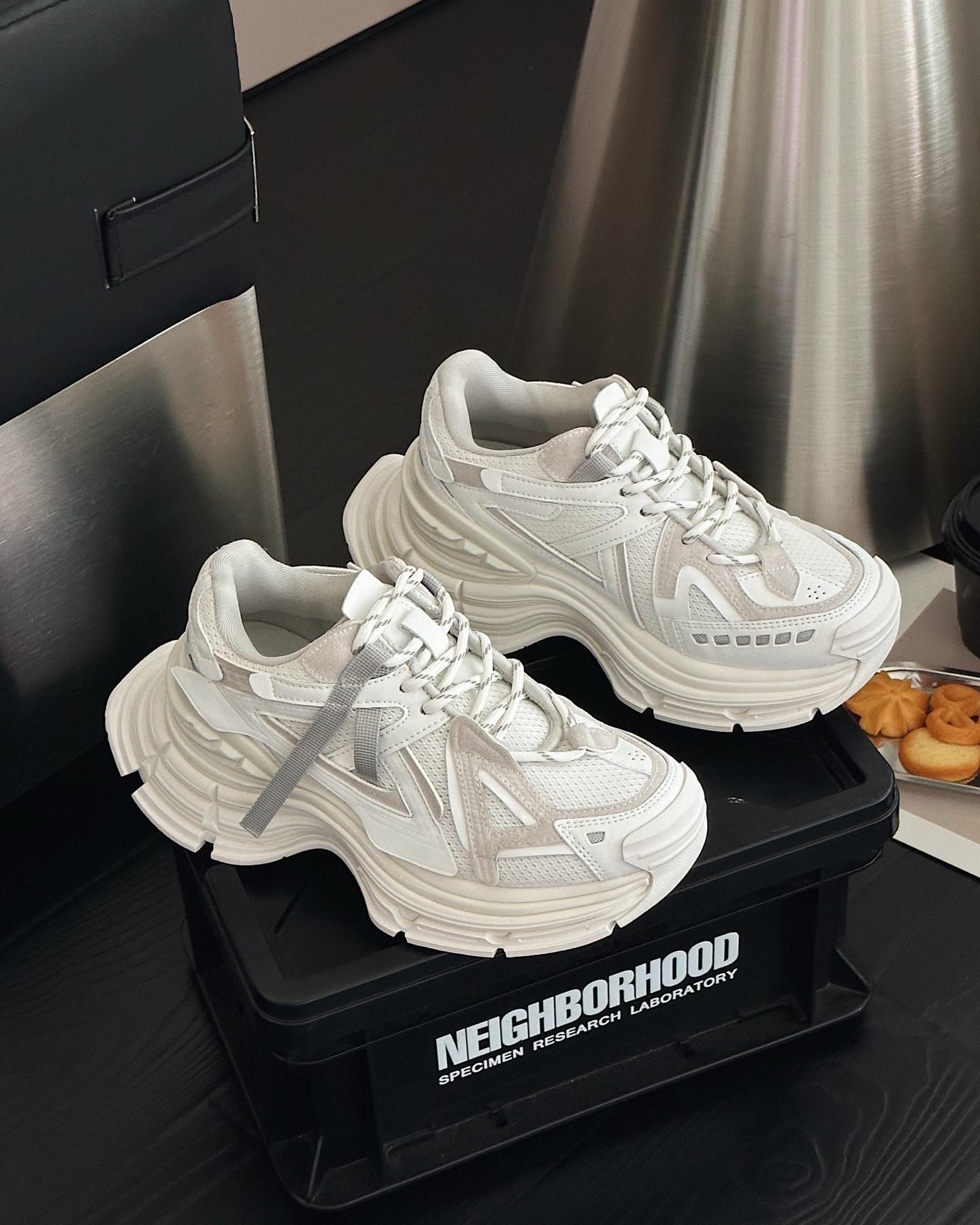 

Women s shoes spring new dad shoes versatile lace-up heightening platform casual sports running shoes 35 белый