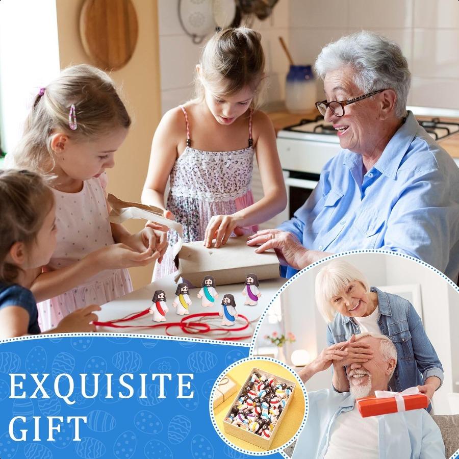 Barydat 75 Sets Easter Tiny Jesus Toys75 Mini Jesus Figurines with 75 Prayer Scripture Cards and Bags Little Religious Gift for