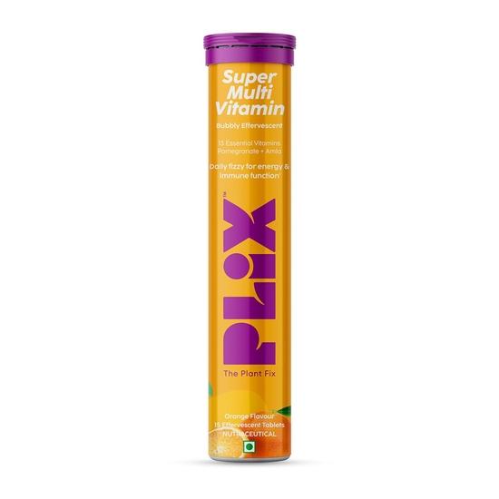

PLIX - THE PLANT FIX Multivitamin 15 Effervescent Tablets (Pack of 1, Orange) for Daily Nutrition | Strengthens Immune System, 100% RDA