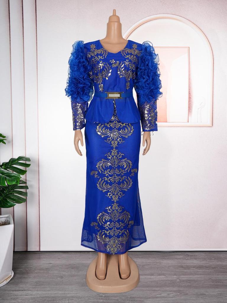 Plus Size Rhinestone Beaded V-neck Evening Dress for Women