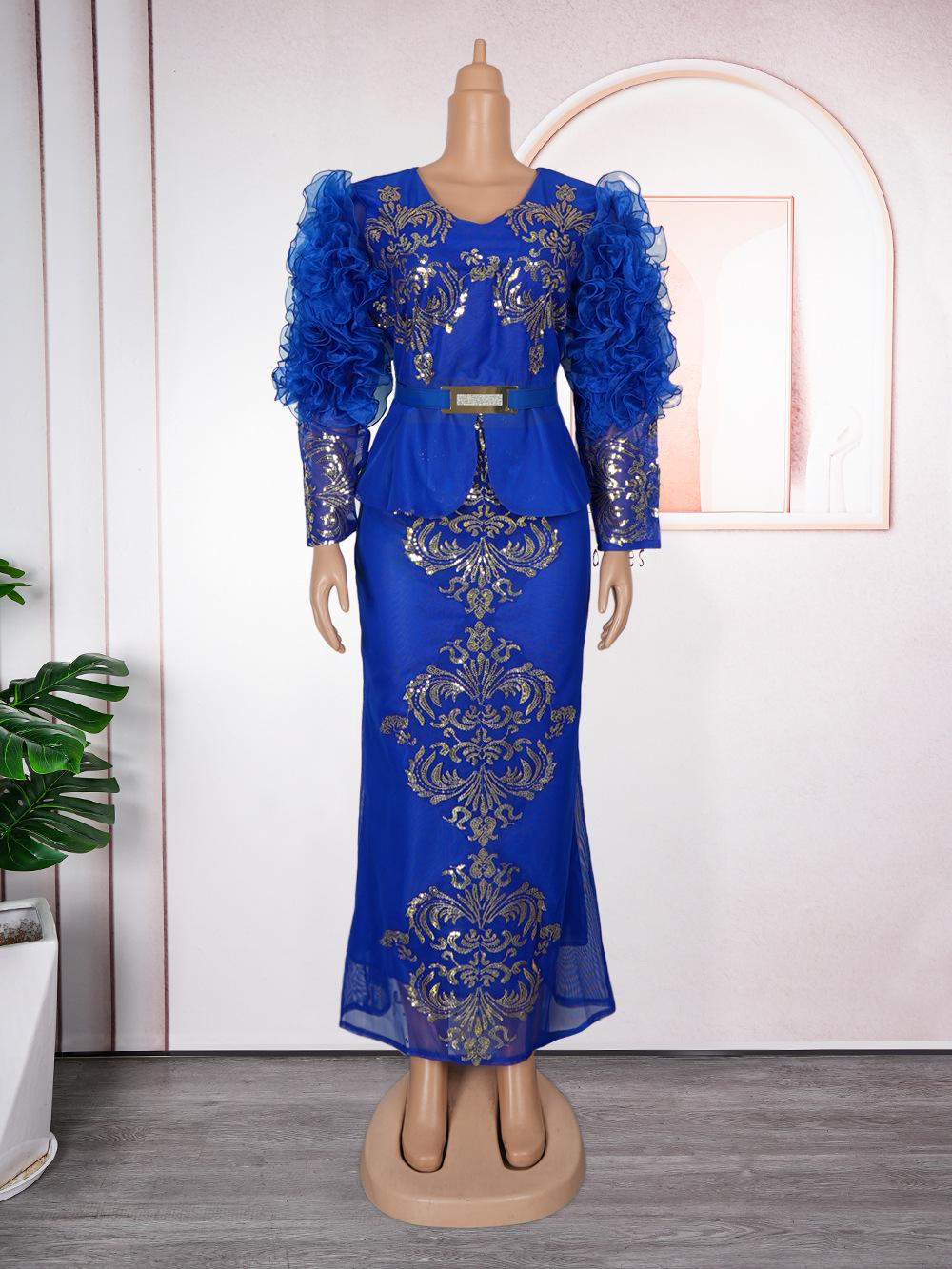 

Вечернее платье больших размеров с V-образным вырезом, украшенное стразами и бусинами, для женщин 3XL синий