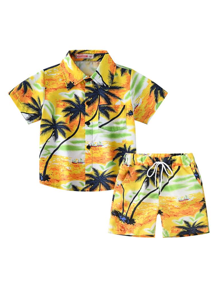 Summer Kids Beach Coconut Tree Boys' Short Sleeve & Shorts Set