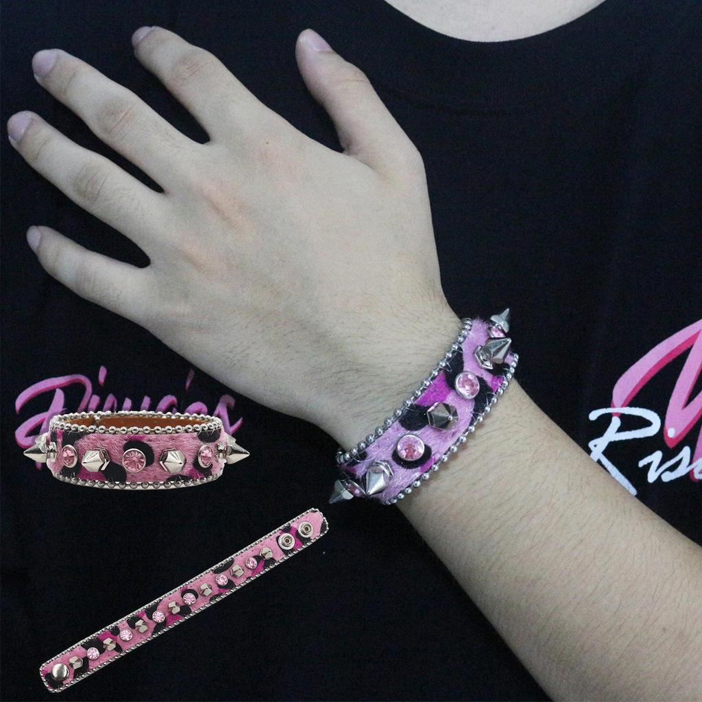 Y2K Gothic Punk Rhinestone Studded Leather Bracelet Wristband