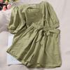 Petite Women's Square Neck Puff Sleeve Top & Elastic Waist Wide Leg Shorts Two-Piece Summer Set