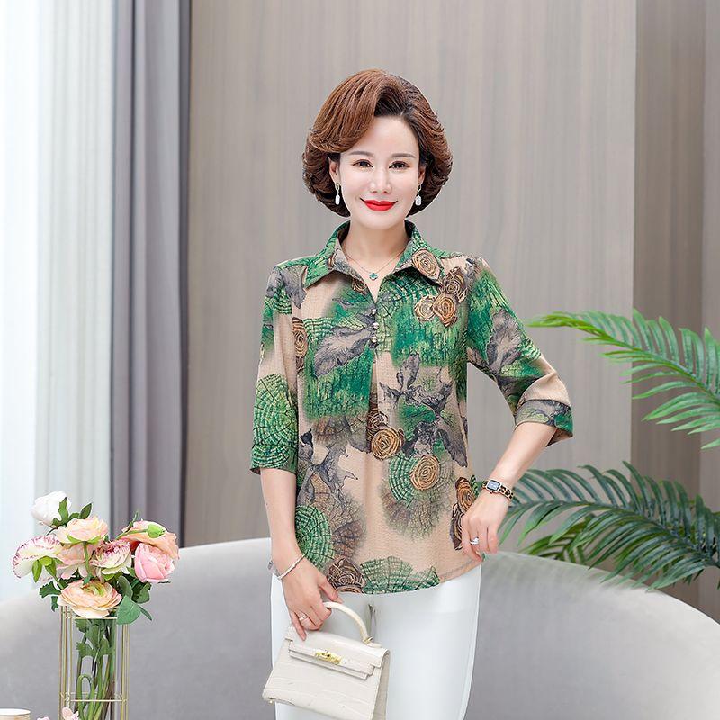 

Летний женский пуловер с принтом, квадратный воротник, рукав до локтя, цветочные пуговицы, шифоновая рубашка, свободные, элегантные, модные, топы для отпуска XXXXL