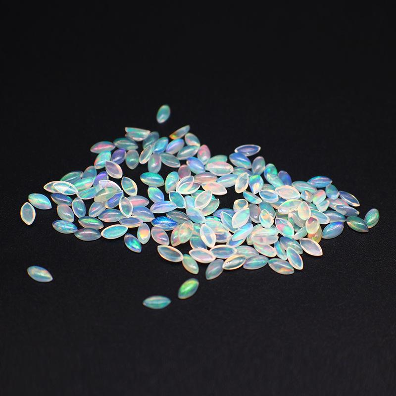 Natural Opal Cabochon Marquise Faceted Opalite Loose Stone with Strong Fire Color for Pendant or Ring Setting