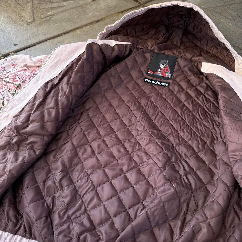 Derschutze Men's Trendy Winter 2025 Cherry Blossom Embroidered Hooded Cotton Jacket