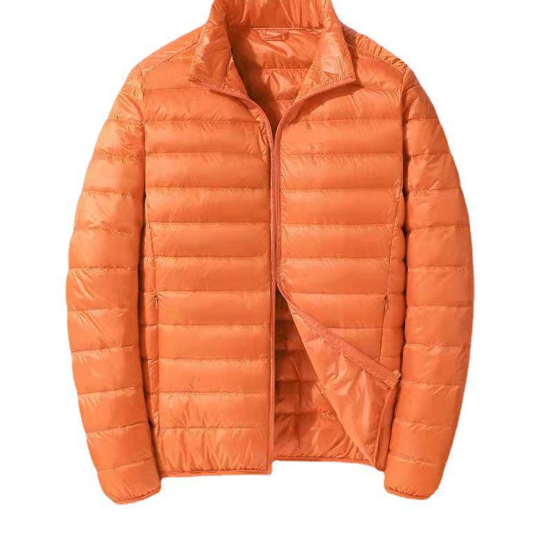 Men's 2025 Lightweight Warm White Duck Down Jacket with Stand Collar