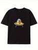 Cool Hamster In UFO Printed Tshirt Casual Street Wear Pure Cotton Printed Tshirt Suitable for Hamster Fans for Unisex and Unisex