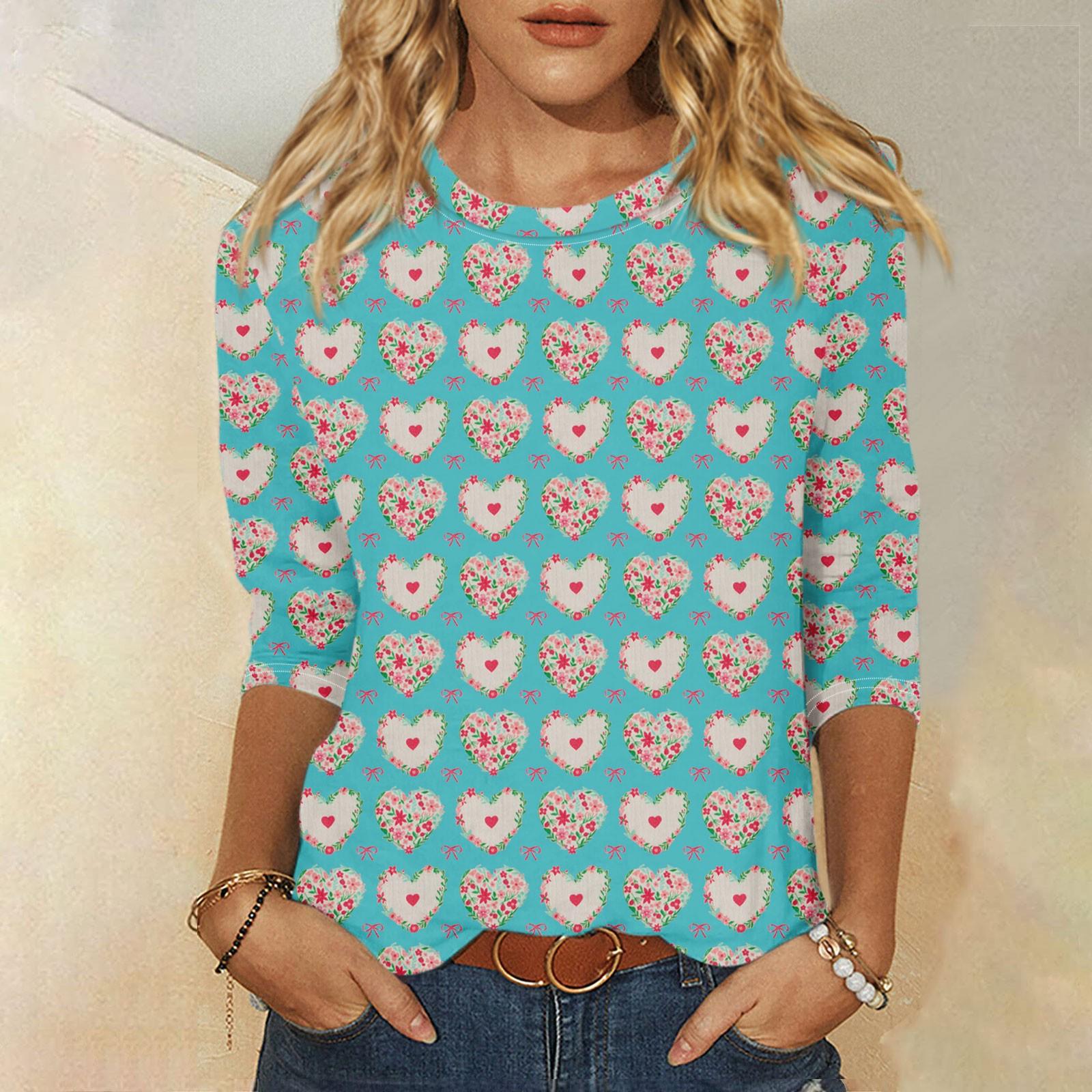 

Женская мода, повседневная свободная футболка с принтом на День святого Валентина и круглым вырезом, рукав 3/4, женский топ XXXL