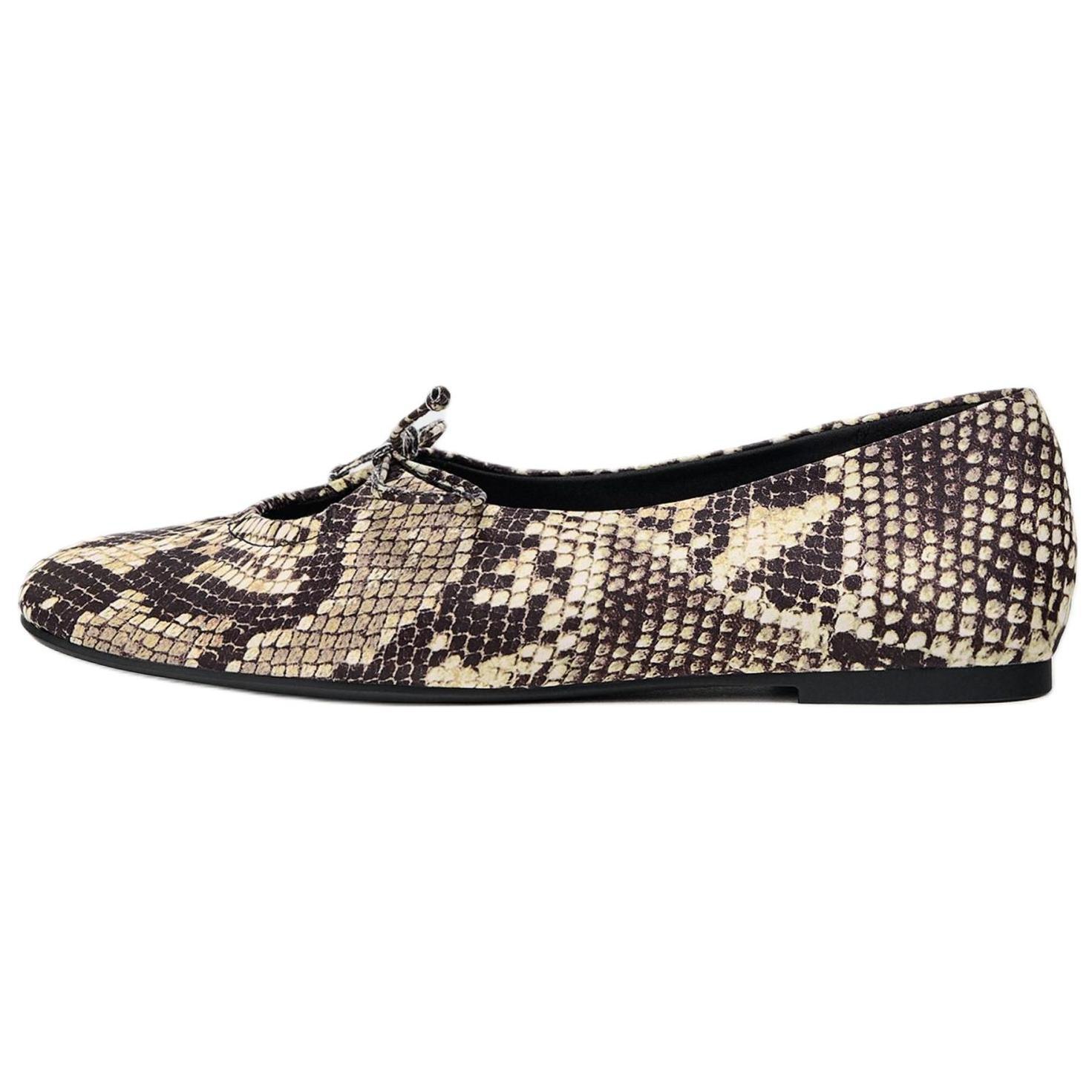 ZARA Snakeskin Print Bow Ballet Flats Multi Color Womens 1350351038 36