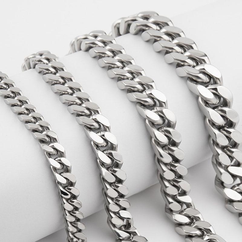 Men's Four-Sided Polished Cuban Chain Necklace & Bracelet - Stainless & Titanium Steel