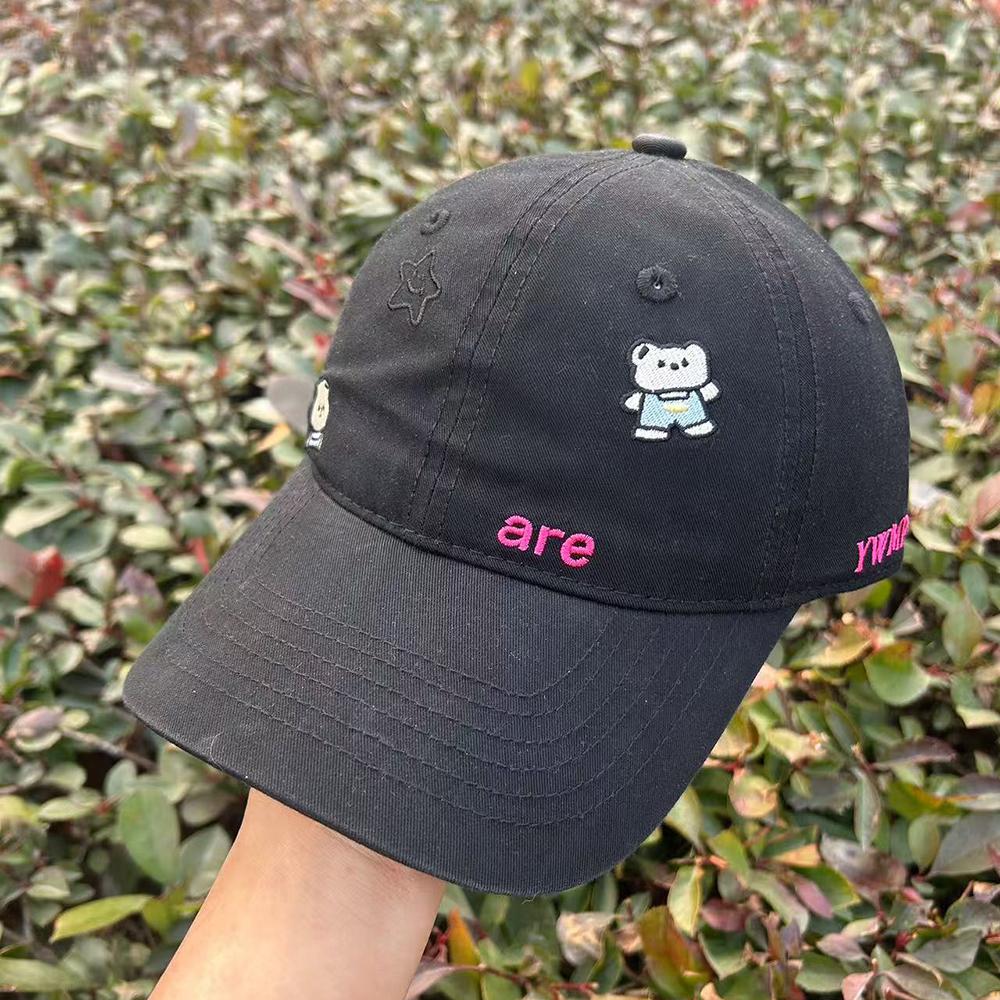 Korea Cute Bear Star Embroidery Baseball For Lady Women Girls Student Cotton Hat High Quality Big Head plain Gorras Sun Cap