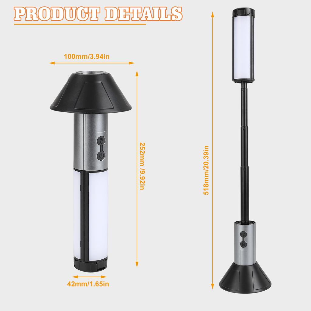2-in-1 Rechargeable Camping Lantern & Flashlight, Telescopic Design with Hook, Multi-Use Outdoor Emergency & Work Light