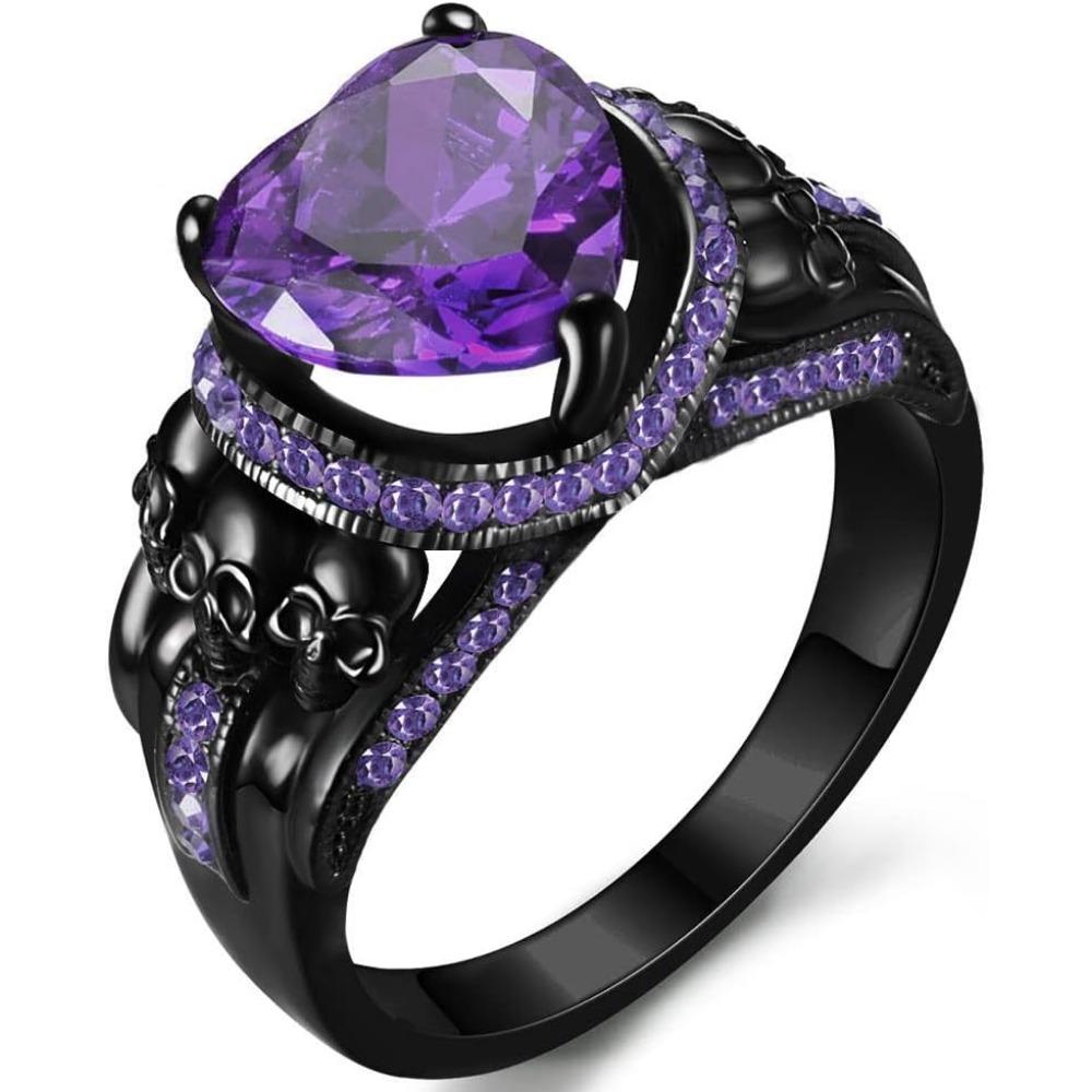 

Gothic Jewelry Black Skull Rings Biker Rings Vampire Accessories Halloween Gothic Engagement Rings for Women Gifts 9 фіолетовий