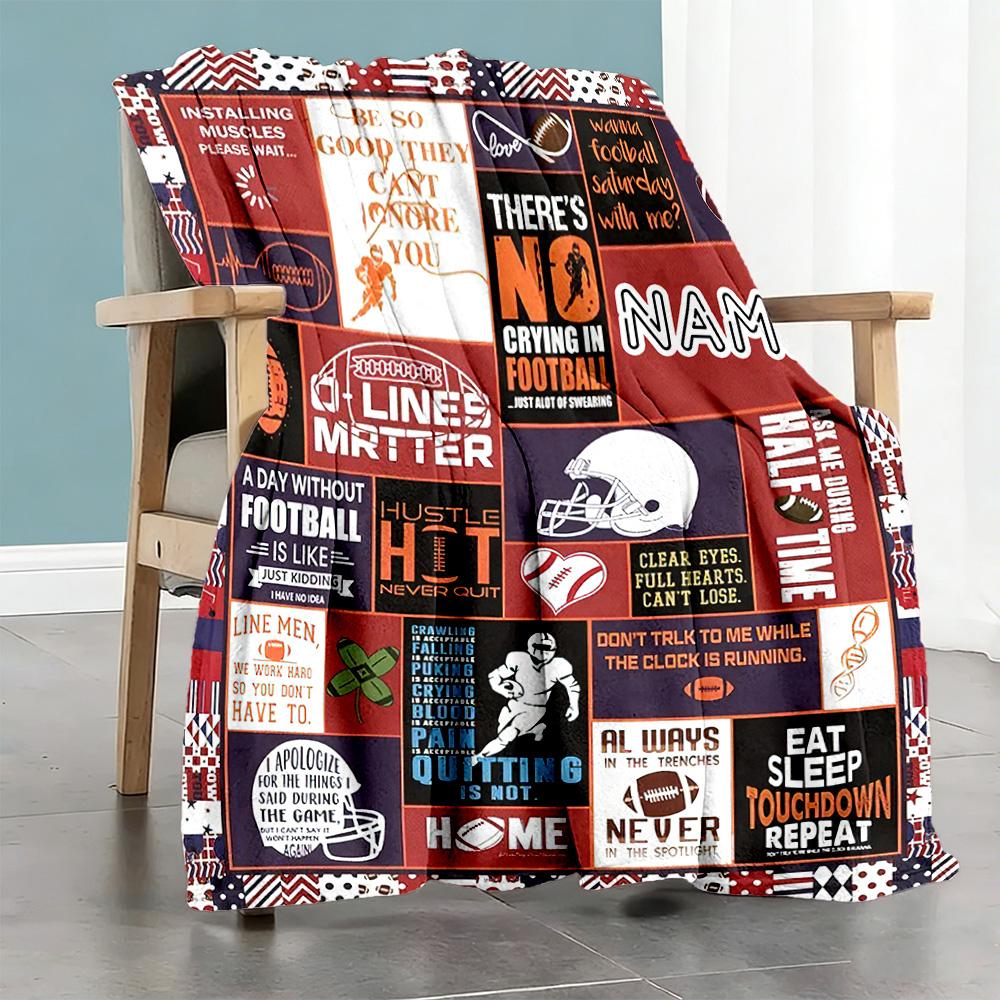 Football77 Personalized Text Blanket Throw Customizable Blanket Durable Comfort for Sofa Office Livingroom Bedding Ideal for All Seasons