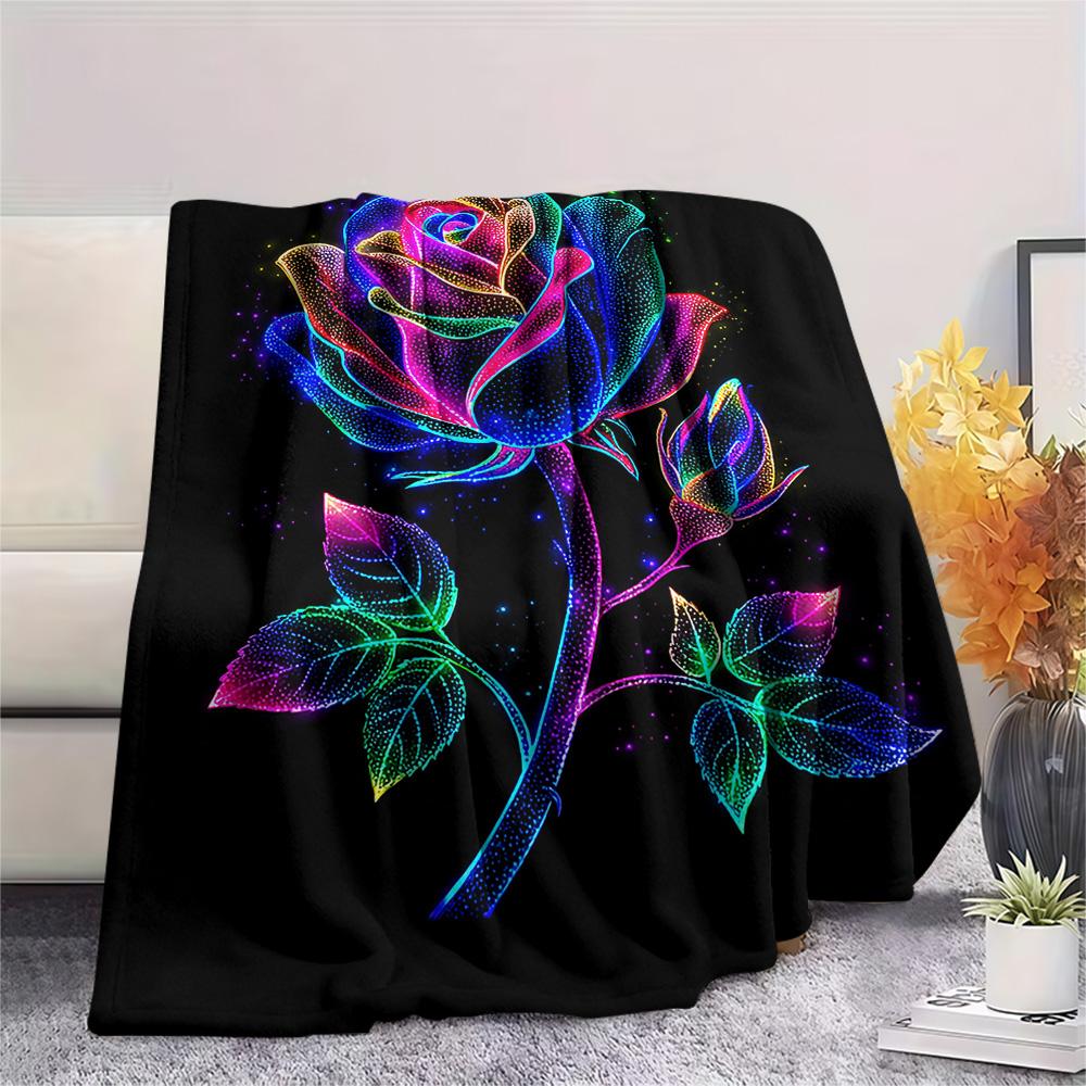 Rose Print Flannel Blanket, High Quality Comfortable for All Seasons, Home Decor, Warmth and Comfort, Perfect for Christmas Gifts