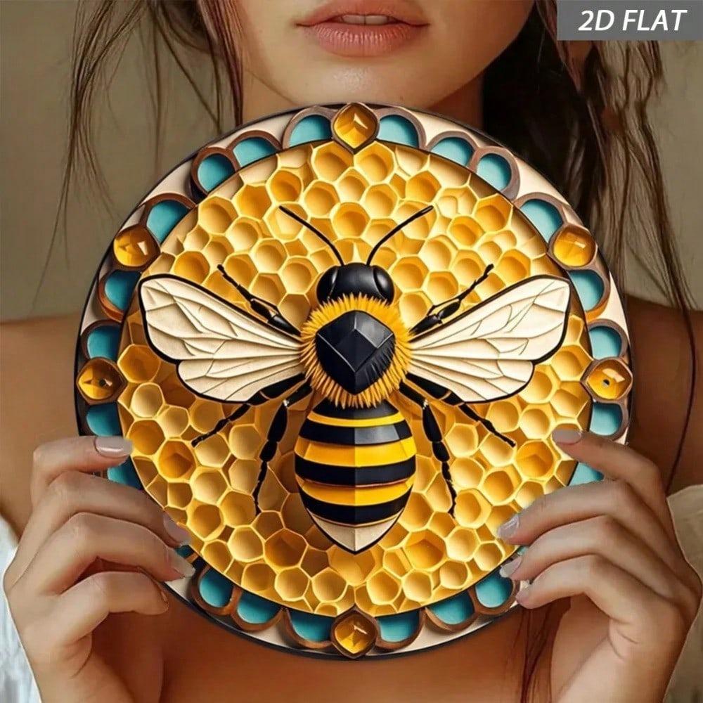 Retro Honeycomb Metal Sign 8x8 Inch Rustic Beekeeping Hexagon Wall Art Kitchen Home Decor