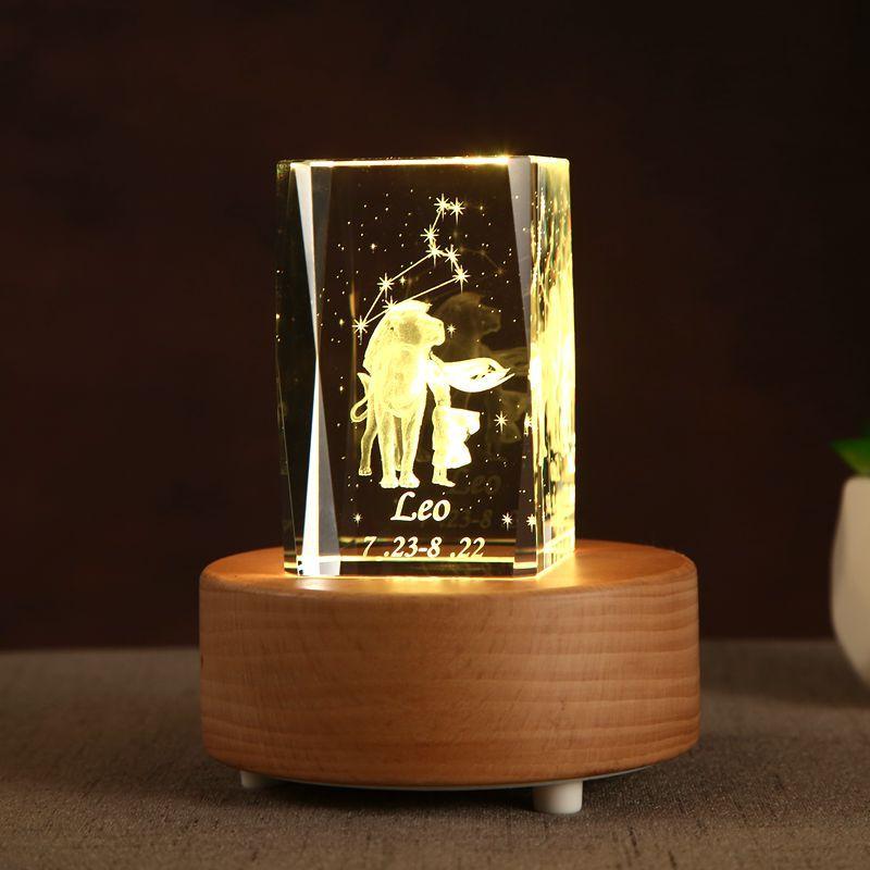 Home Decoration 3D Interior Carving 12 Constellation Crystal Glass Ornaments Birthday Gift Gift Music Box Gift for Girlfriend