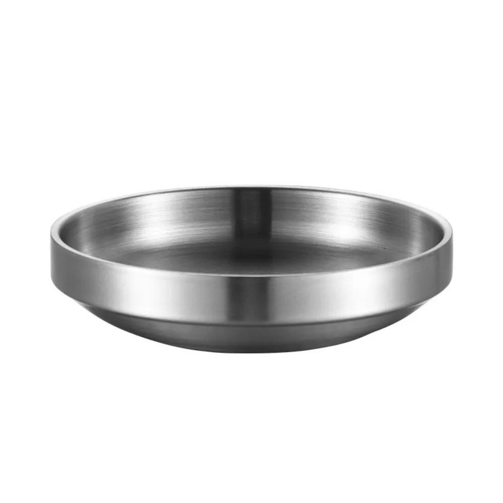 New 304 Stainless Steel Dish Plate Thickened Kitchen Dinner Plate Flat Bottom Cooking Noodles Bowl Restaurant Tableware