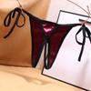 Bow G-Strings Satin Open Crotch Solid Color Bandage Women Panties Sex Thongs T-Pants Underwear