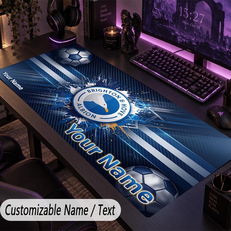Custom Text Big Mousepad, Extended Desk Pad For Laptop Work GameBrighton & Hove Albion Football