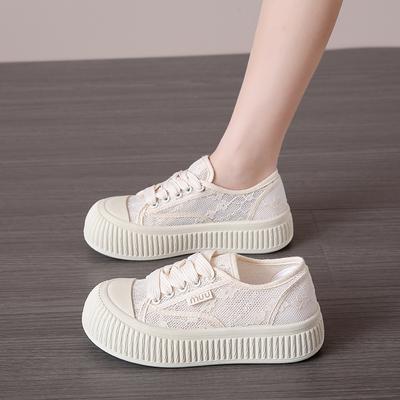 Summer Women Lace Casual Shoes Breathable Mesh Sneakers Flats Platform Floral Loafers Comfort Shallow Walking Black