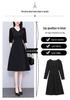 Elegant Black V-Neck Plus-Size Long-Sleeve Dress for Spring and Autumn