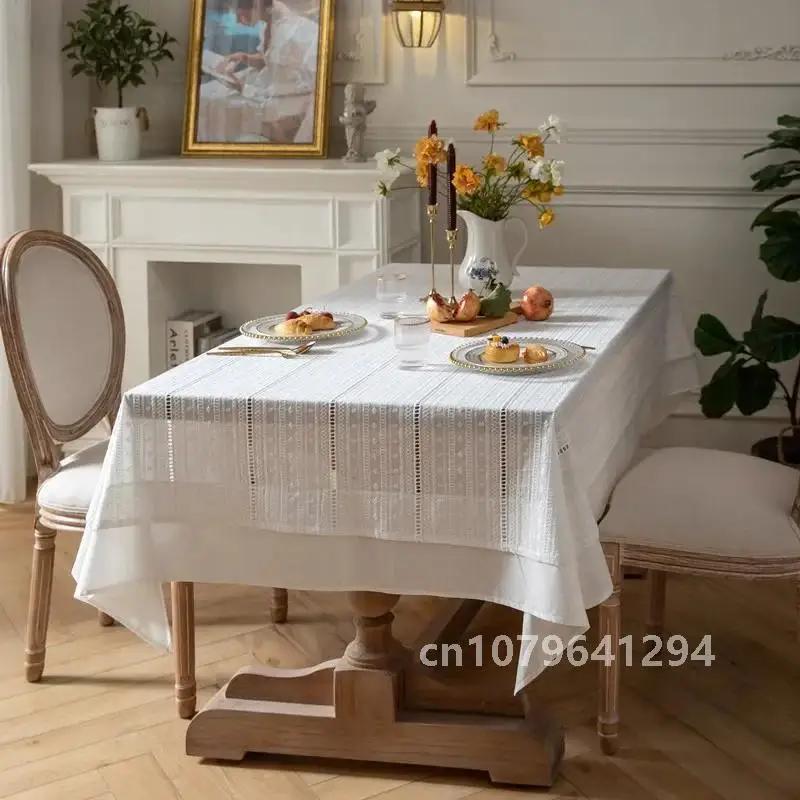 

Французская вышитая скатерть для стола с оборками из хлопка белого цвета для вечеринки, украшения стола, аксессуары для скатерти, водонепроницаемая фермерская скатерть 150x180cm