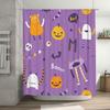 Whimsical Halloween-themed shower curtain featuring spooky monsters with a touch of fun ideal for adding some spookiness to your