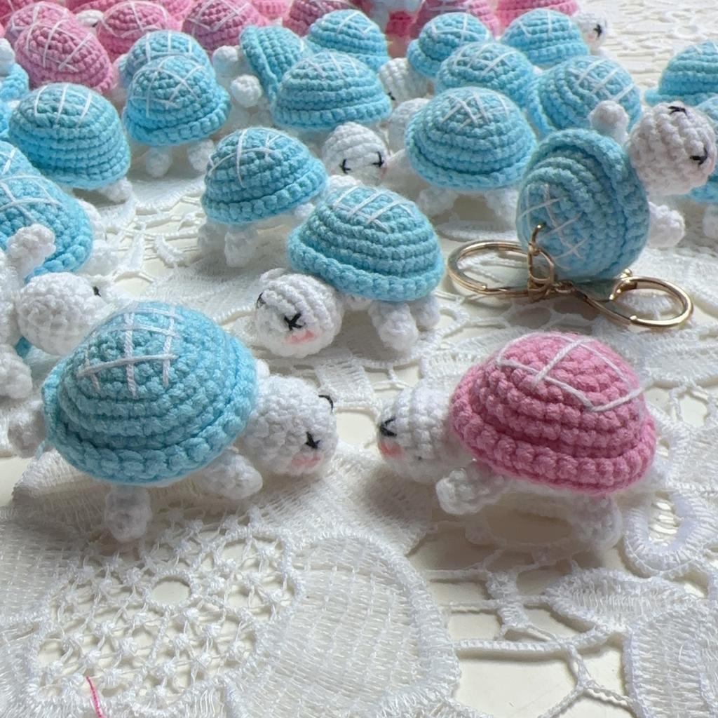 Crocheted Blue Pink Lovely Sleeping Turtle Wool Keyrings For Car Key Knitted Keychain For Bag Pendant Handmade Jewelry Gift