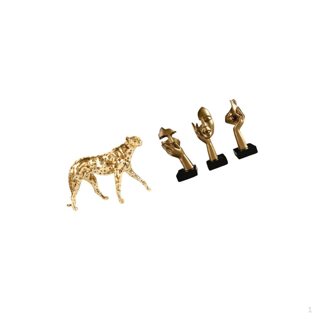 Gold Cheetah Figurine Animal Sculpture Decorative Table Centerpiece Resin Thinker Statues Tabletop