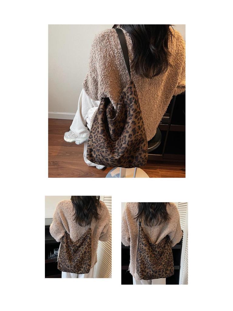 Bolso Cruzado Tote Grande para Mujer Estilo Coreano Estampado de Leopardo