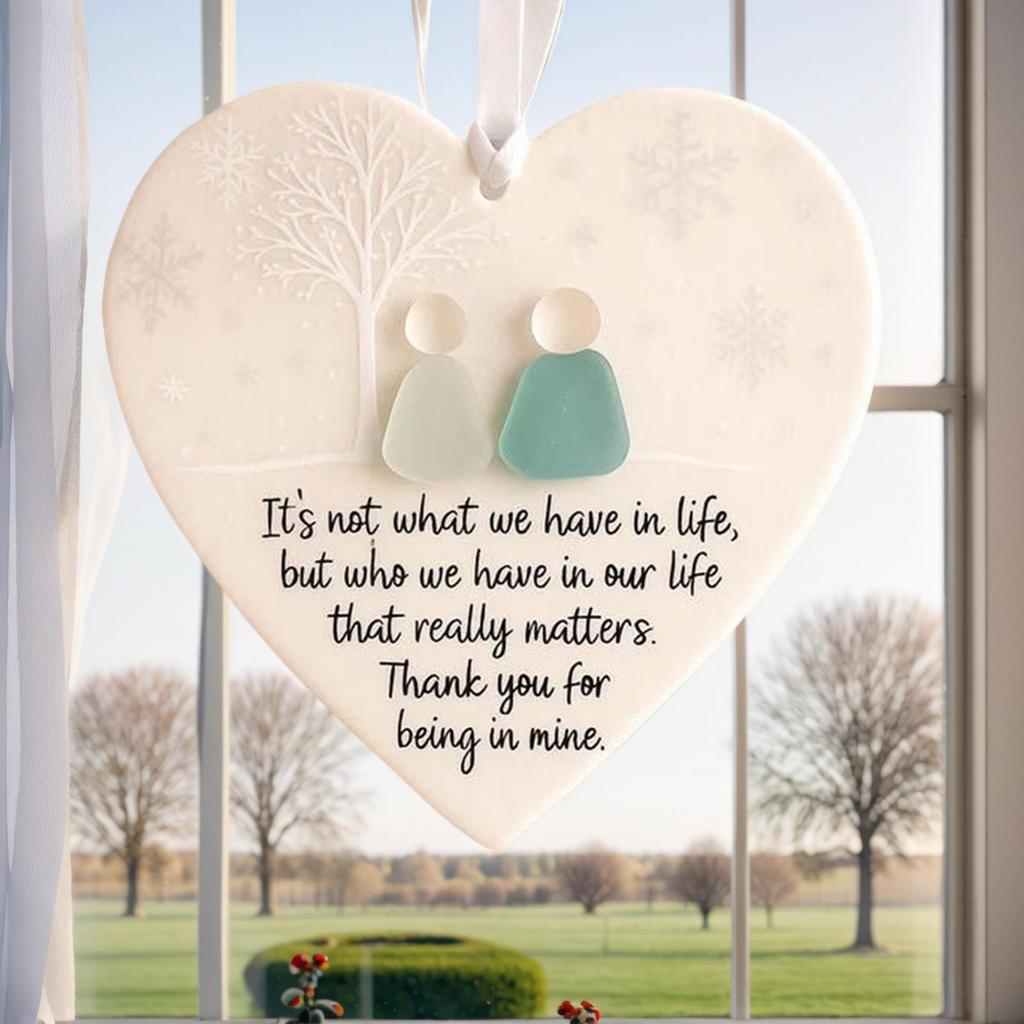 Christmas Tree Ornaments Christmas Ceramic Love Heart Ornaments Display Keepsake Sea Glass Hangable for Window Wall Balcony