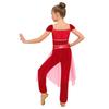 Girls Belly Dance Costume Arabian Princess Rompers Sequined Waist Tulle Overlay Jumpsuit Contrast Color Rhinestone Decor
