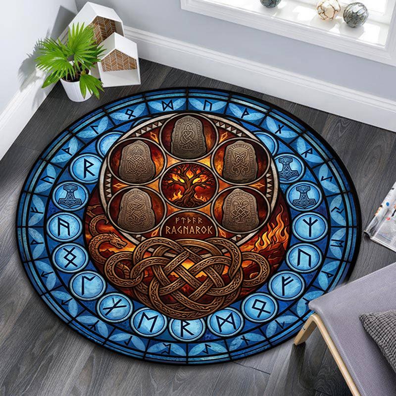 Ragnarok Symbolism Round Area Rug Under Office Chairs Bedroom Living Room Home Decor