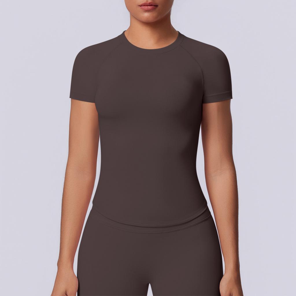 European and American seamless solid color tight high elastic breathable T-shirt sports running fitness yoga clothes top women