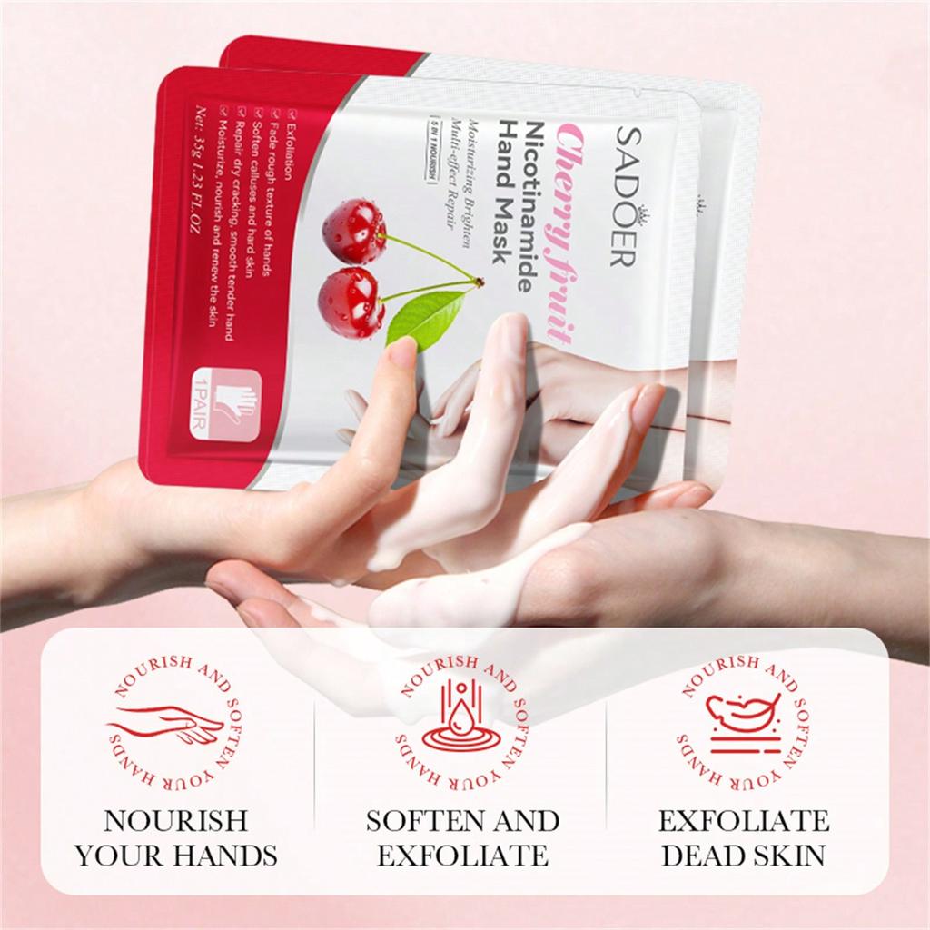 5pcs=5Pairs Cherry Fruit Nicotinamide Moisturizing Hand Mask Moisturizing Repairing Nourishing Exfoliating Smooth Skin Care