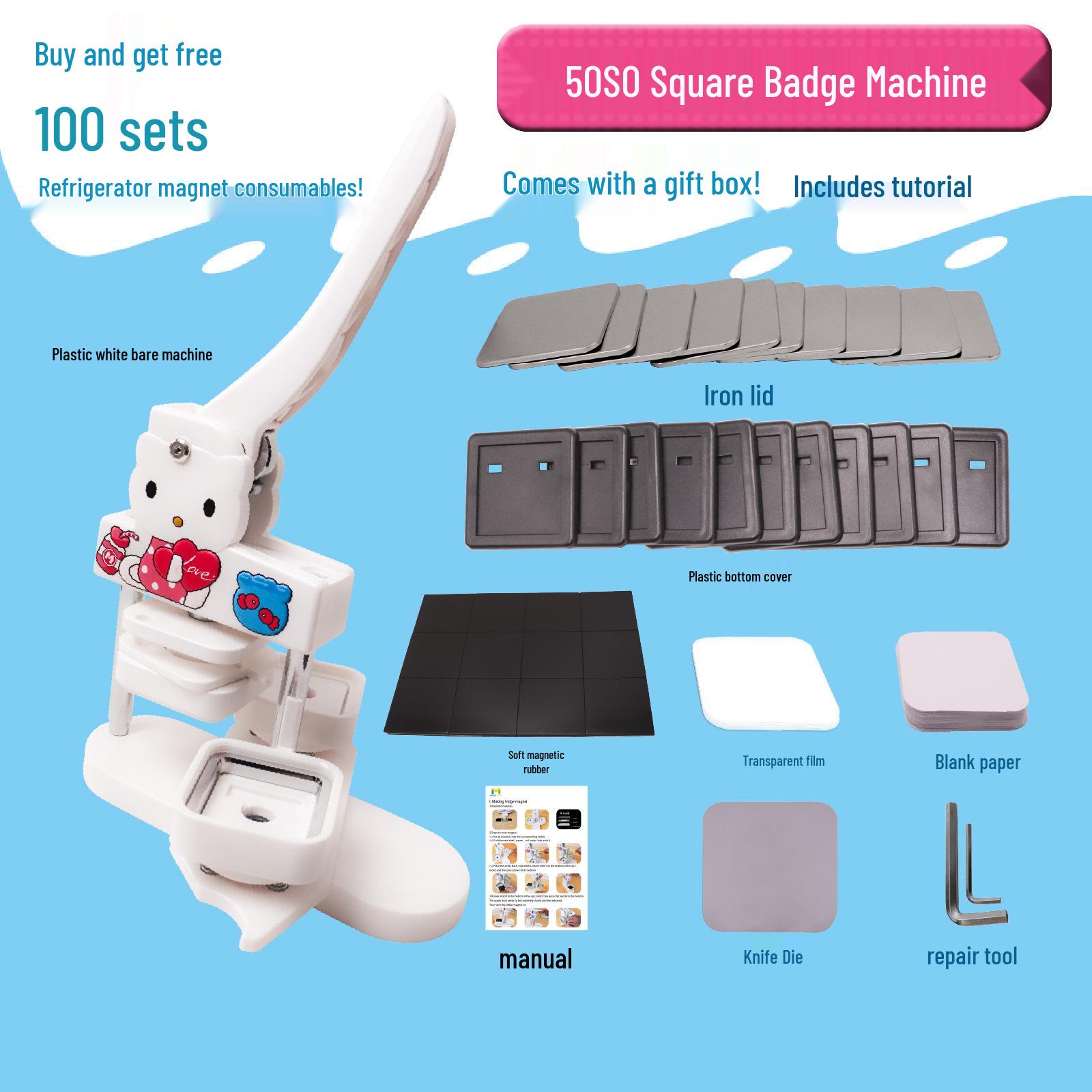 

50x50 Square DIY Badge Machine for Making Refrigerator Magnets and Cat Buttons