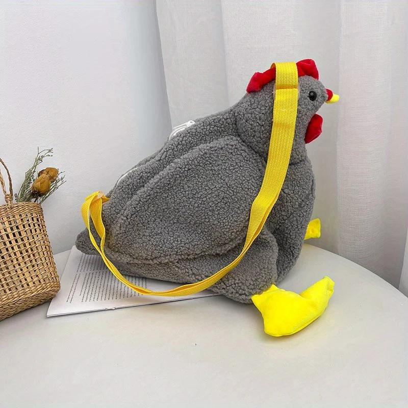 Market-4 Charmante Zachte Pluche Kip Patroon Crossbody Tas, Leuke Cartoon Nieuwigheid Schoudertas voor Vrouwen Meisjes Dagelijks Gebruik, Reizen, Werk, Feest. grijze kleur