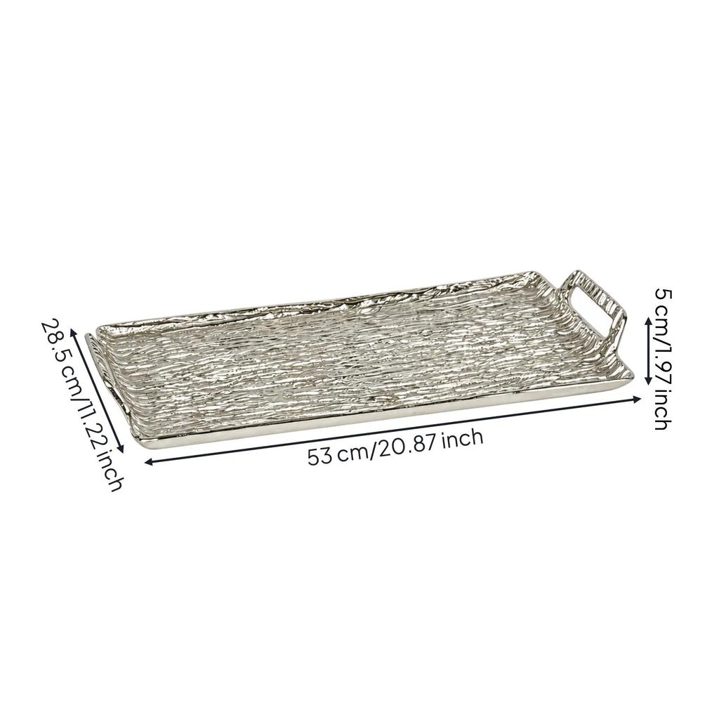 Textured Aluminum Tray with Handles Sleek Serving Sturdy for Home Decor,
