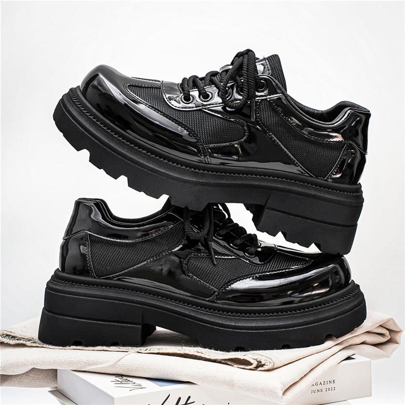 Herfst nieuw dikke zool verhoogd slijtvast buitensport vrijetijdsschoenen zwart leer