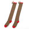 Women Cartoon Plush Elk Bowknot Striped Over Knee Long Socks Thigh High Stockings for Christmas Cosplay Costume Hosiery