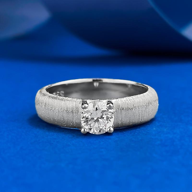 Longlongjin S925 Silver Gold-Plated Ribbon Ring Set with 5.0 White Diamonds, Vintage Brushed Finish
