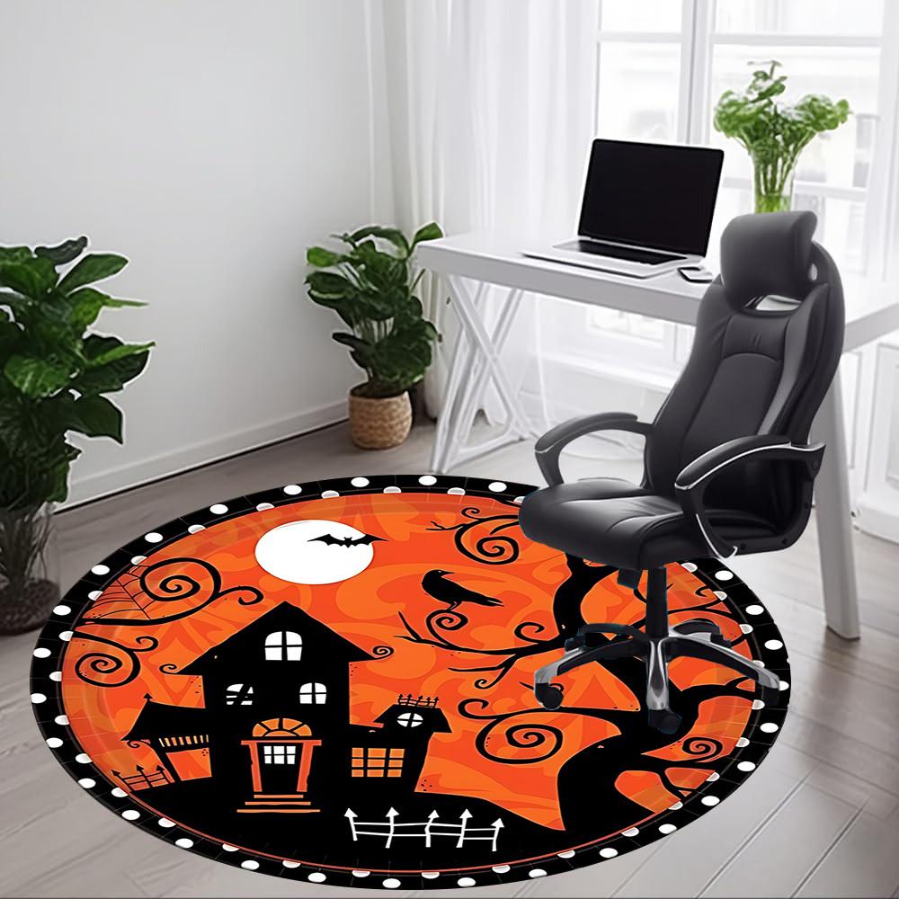 1pc Halloween Haunted House Office Round Area Rug, Under Office Chairs Bedroom Living Room Home Decor, Room Deco