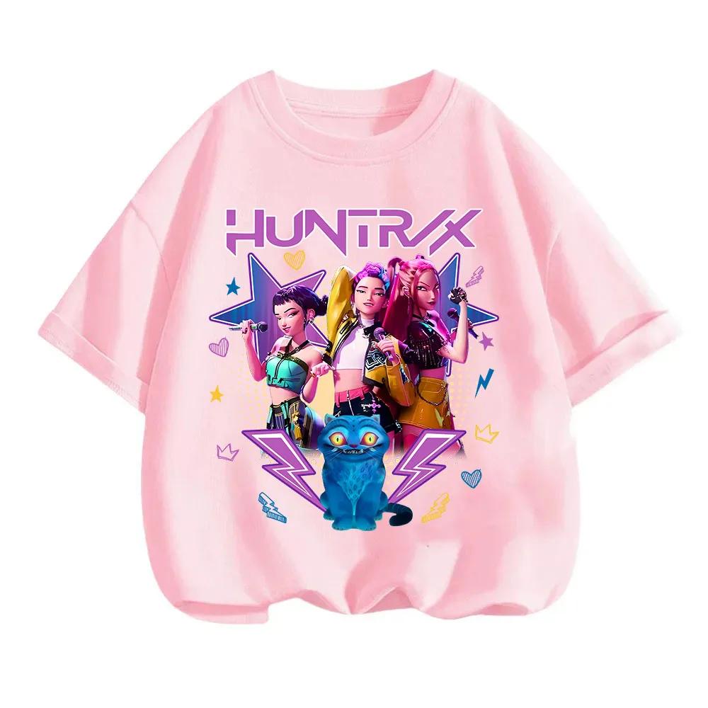 

KPop Demon Hunters Children s T-shirt Cotton Korean Fashion Casual Round-neck Top Movie Cartoon Girl Boy Tshirt Kid Tees 140