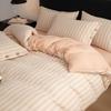 Spring/Summer Premium Cotton and Linen Four-piece Set with Buttoned Duvet Cover in Simple Stripes/Checks