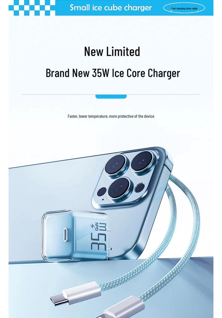 Compatible with Apple iPhone 16 Pro Max, 15 Plus, 13 - Genuine PD Fast Charging Ice Cube Charger Head